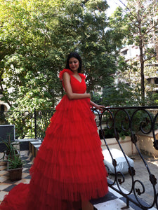 TCR Red V Neckline Tiered Trail Gown!