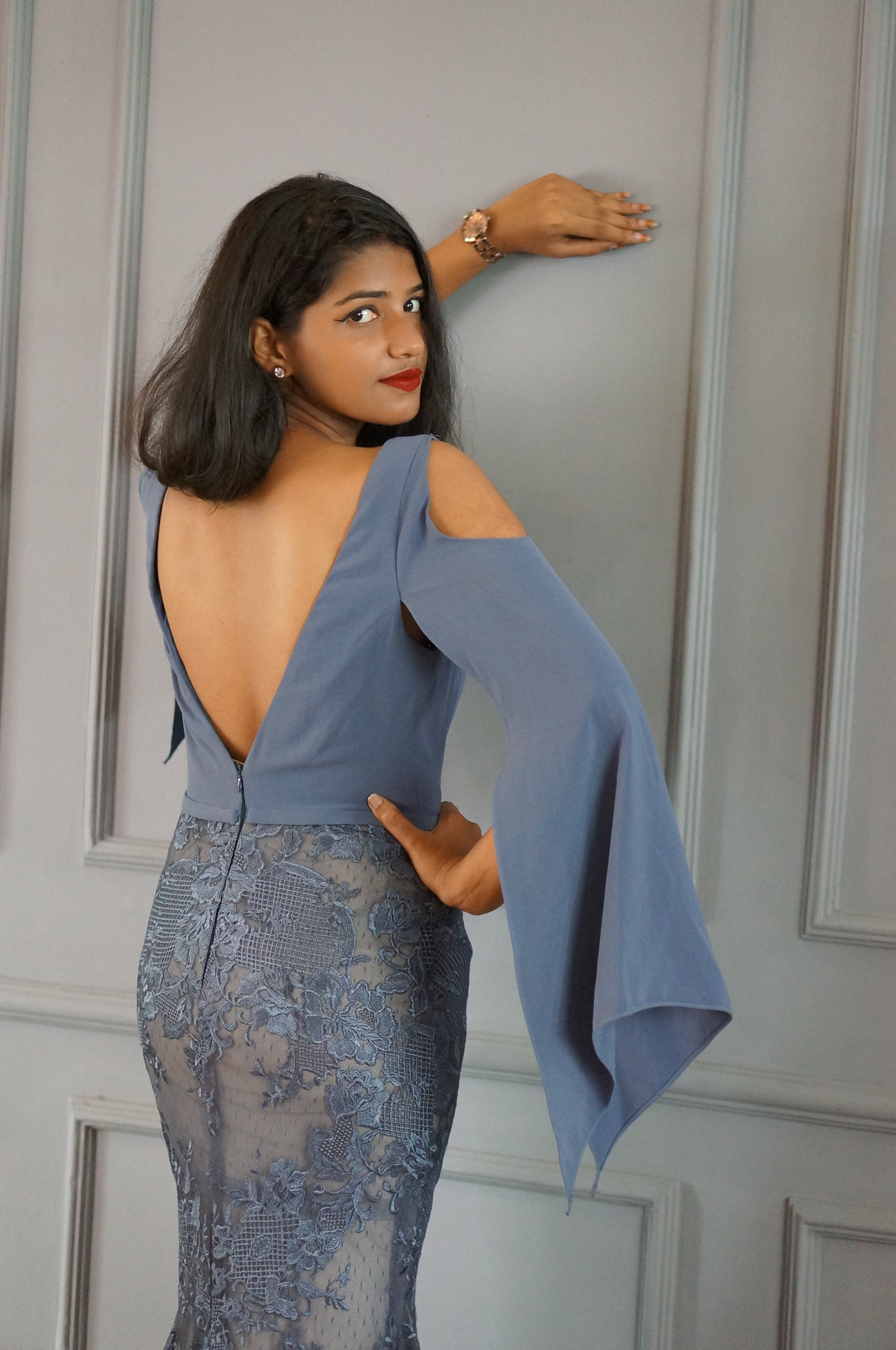 blue grey dress A-Line Sweetheart Neck Tulle Lace Gray Blue Long Prom Dress, Lace Formal Dresses