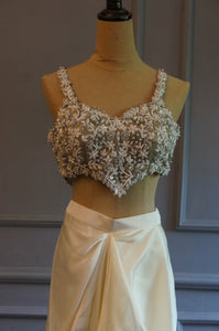 Taupe Crop Top with Ivory Silk Drape Skirt