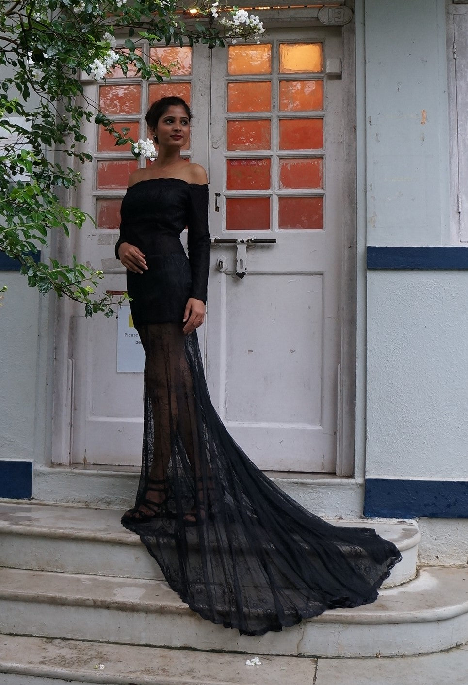 dress with long trail Full Lace Wedding Dresses Mermaid Long Trail Off Shoulder Illusion Back Bridal Gowns
