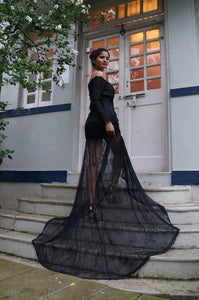 TCR Black Off Shoulder Lace Trail Gown!