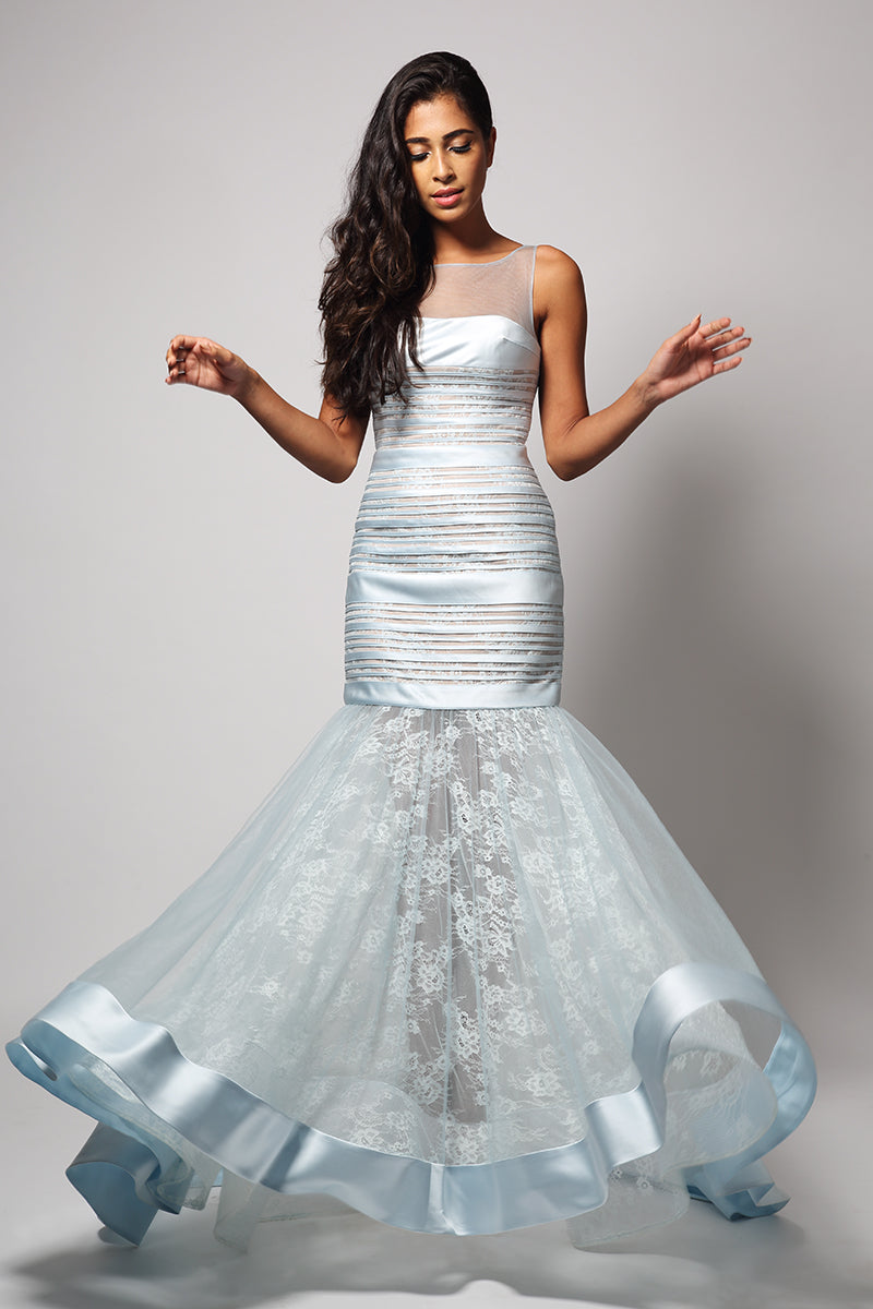 Off-Shoulder Satin Mermaid Wedding Dress | David's Bridal