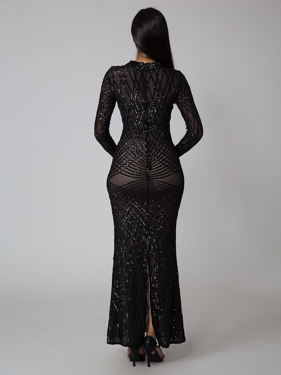 TCR Black Embellished Deep Plunge Neckline Gown!