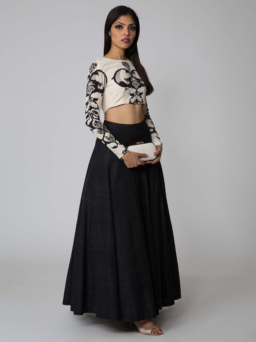 Payal Sighal White Crape Printed Top with Black Puffy Skirt!