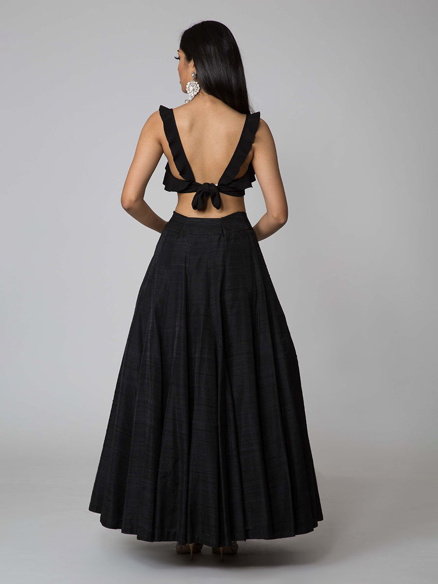TCR Black Frill Crop Top With Raw Silk Puffy Skirt!