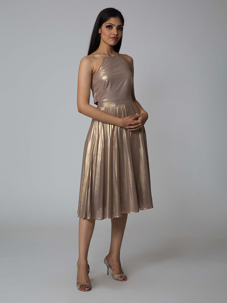 Karen Millen Metallic Gold Pleated Dress!