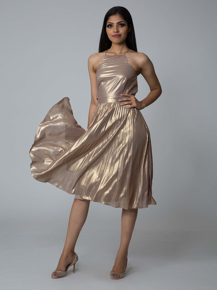 Karen Millen Metallic Gold Pleated Dress! TheClothingRental Karen Millen Metallic Gold Pleated Dress! TheClothingRental