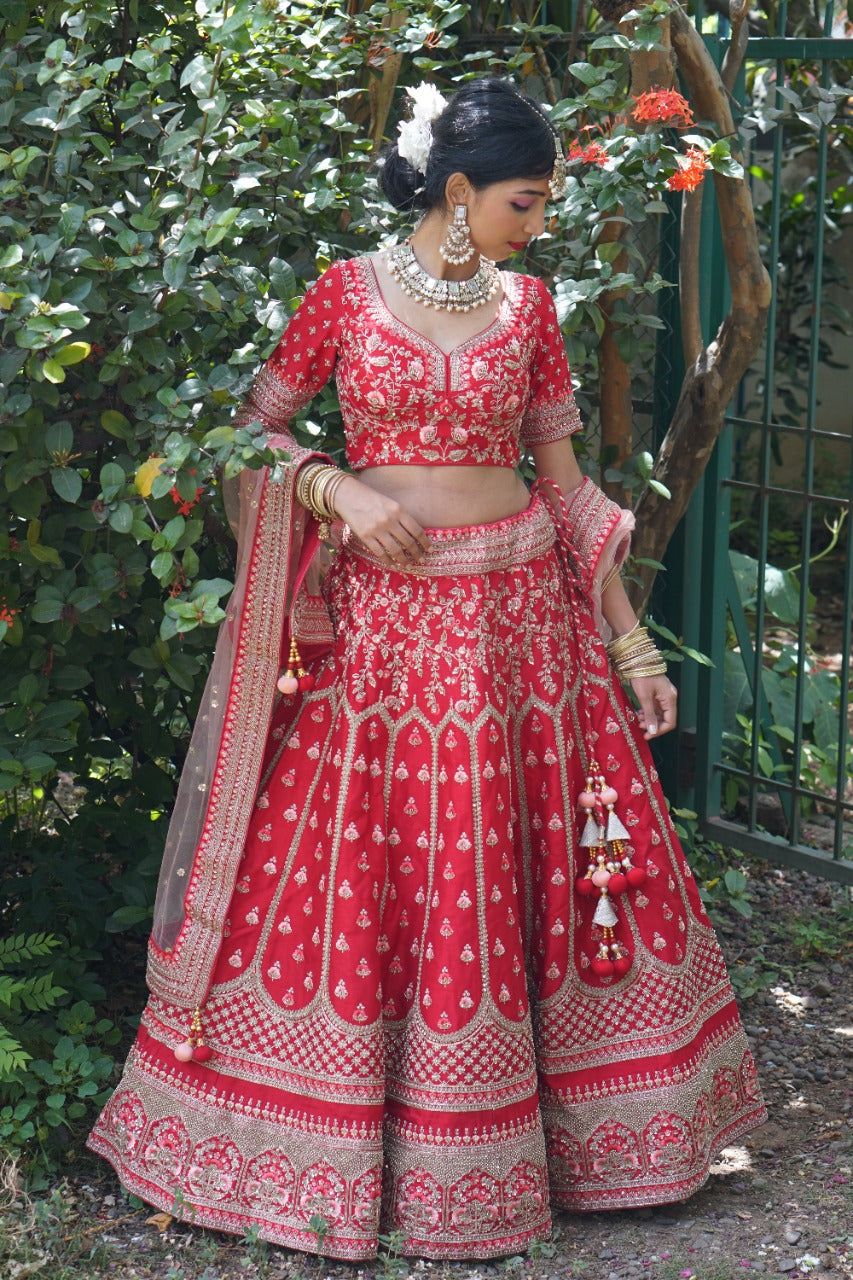 TCR Red Embroidered Bridal Lehenga Choli!