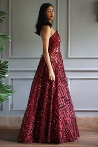 TCR Maroon Sequin Flared Gown!