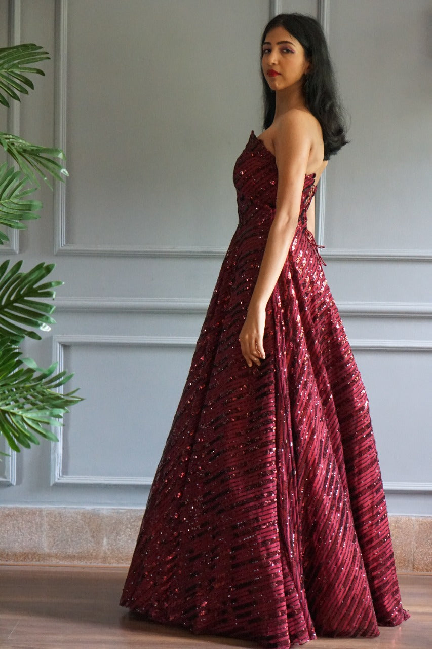 TCR Maroon Sequin Flared Gown!